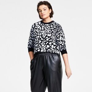 Bar III Cheetah Jacquard Sweater Black Size Medium